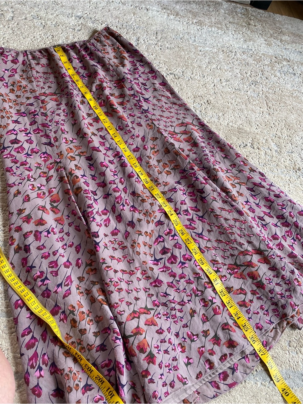Sundance 100% Silk Floral Print Mauve Pink A-Line Midi Skirt Elasticated Waist - Picture 3 of 7